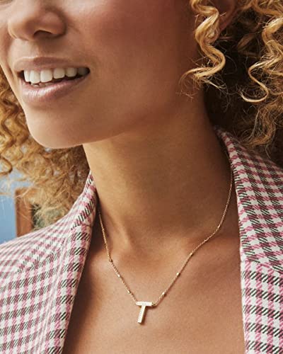 Kendra Scott Letters A-Z Pendant Necklace for Women, Fashion Jewelry, 14k Gold-Plated Brass - color: Letter T