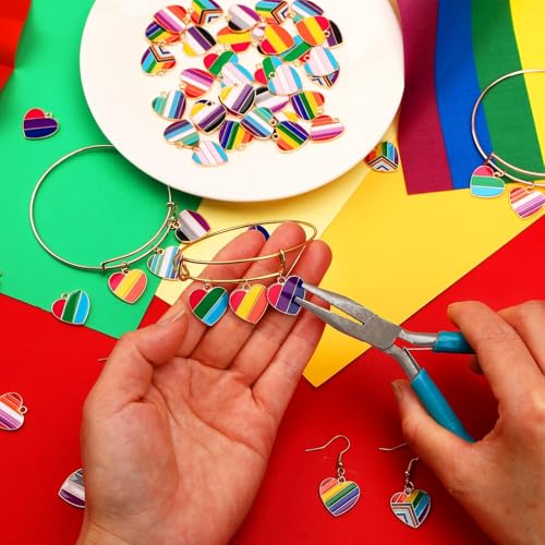 Rainbow Heart Charms, 60Pcs Gay Pride Charms for Jewelry Making | Enamel LGBT Pendants, Earring Necklace Bracelet Making, Lesbian Gay Bisexual Crafting, Pride Month Accessories and Gifts - style: Rainbow Heart Style