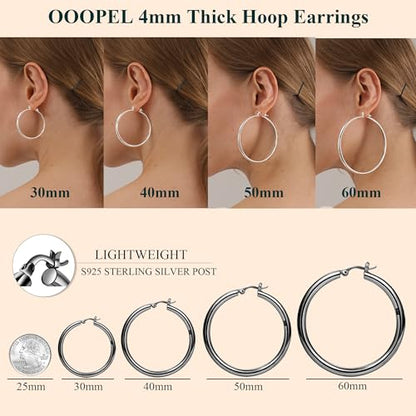 4mm Thick Gold Chunky Earrings Steling Silver Post Hoops Earrings For Women Hollow Tube Hoops Earrings Thick Gold Hoop Earrings Hypoallergenic Lightweight Gold Hoop Large Earrings 20/30/40/50/60MM - color: black,4*40mm