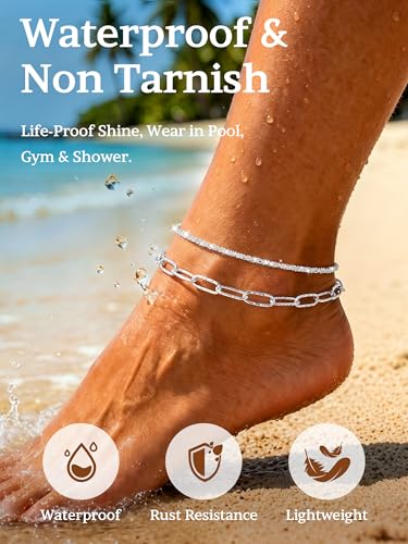2 PCS Anklets for Women 14K Gold/Silver Plated Dainty Anklet Set | Non Tarnish Waterproof Brass Ankle Bracelet, Hypoallergenic Stackable Layered Chain Set, Adjustable Beach Summer Jewelry Gift - style: Style4