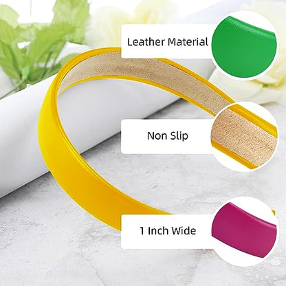WOVOWOVO 1Inch Leather Headbands for Women, Non Slip Soft PU Hair HeadBands Diademas Para Mujer De Moda Cute Beauty Fashion Hairbands Hair Accessories - color: Multicolor-D