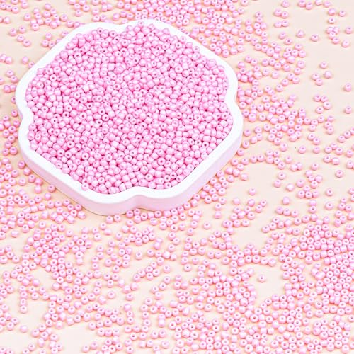 Legefo 4mm Glass Seed Beads Bulk, Light Pink 6/0 Small Mini Pony Seed Beads, Tiny Round Craft Bead for Bracelet Necklace Wrist Jewelry Making Beading Weaving DIY Crafts Supplies, 1000pcs - color: Light Pink