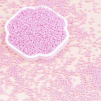 Legefo 4mm Glass Seed Beads Bulk, Light Pink 6/0 Small Mini Pony Seed Beads, Tiny Round Craft Bead for Bracelet Necklace Wrist Jewelry Making Beading Weaving DIY Crafts Supplies, 1000pcs - color: Light Pink