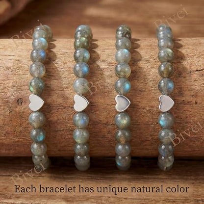 Bivei Crystal Stretch 6mm Bracelets for Women | Handmade Natural Stone Beaded Stretch Bracelet, Stainless Steel Heart Bead, Tranquility Yoga Gift Jewelry for Women - color: Labradorite - Protective