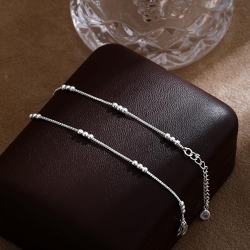 Gold/Silver Ankle Bracelets for Women Waterproof Dainty 14K Gold Plated Pearl Heart Love Anklet Bracelet Satellite Cuban Link Beads Summer Beach Jewelry Gifts - style: 3-Bead-silver-140