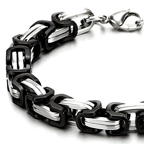 COOLSTEELANDBEYOND Mens Women New Stainless Steel Braided Link Bracelet Polished - color: B-Metal Color: Silver & Black