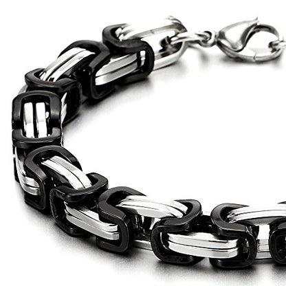 COOLSTEELANDBEYOND Mens Women New Stainless Steel Braided Link Bracelet Polished - color: B-Metal Color: Silver & Black