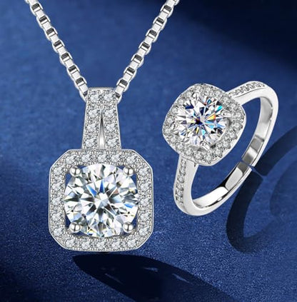 Women 4Pieces Cubic Zirconia Jewellery Set Rhinestone Necklace Earrings Bracelet Ring - color: Silver 2