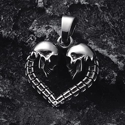 Skull Necklace for Men Stainless Steel Gothic Punk Emo Biker Necklace Jewelry for Men 60cm - style: Heart Skull