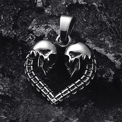 Skull Necklace for Men Stainless Steel Gothic Punk Emo Biker Necklace Jewelry for Men 60cm - style: Heart Skull