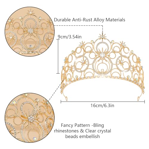 Crystal Crowns for Women, Crystal Bubble TiaraBride Royal Queen Headband Princess Headpieces for Women Bridal Wedding Prom Birthday Party Crowns - color: Gold Crown with Earrings