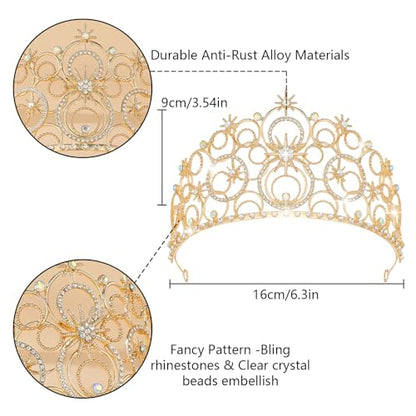 Crystal Crowns for Women, Crystal Bubble TiaraBride Royal Queen Headband Princess Headpieces for Women Bridal Wedding Prom Birthday Party Crowns - color: Gold Crown with Earrings