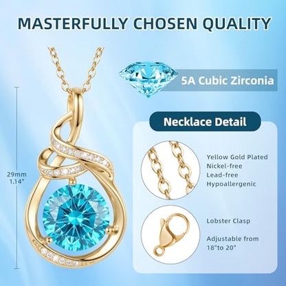 Teardrop Birthstone Necklace for Women 14K Gold/White Gold Elegant Ribbon Pendent Anniversary Love Birthday Gifts for Mom Women, 18"+2" Inches - color: Gold-12-Dece Birthstone