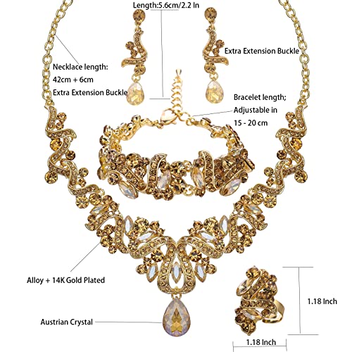 Jewelry Set for Women, Statement Necklace Dangle Earrings Bracelet Ring, White/KC Gold Plated Jewelry Set with Rhinestone Pearl Crystal Wedding Party Jewelry for Bridal Bridesmaid - color: Set001-Style2-Champagne-Gold Plated