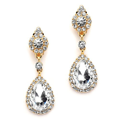 Mariell Black Crystal Teardrop Dangle Earrings, Jewlery for Brides, Bridesmaids, Prom and Wedding Parties - color: Gold