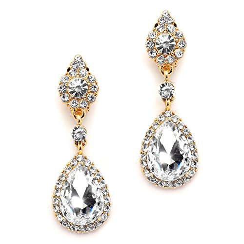 Mariell Black Crystal Teardrop Dangle Earrings, Jewlery for Brides, Bridesmaids, Prom and Wedding Parties - color: Gold
