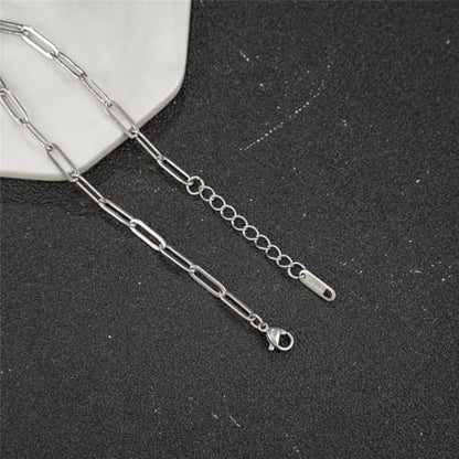 kelistom 14K Gold Filled Stainless Steel Paperclip Chain Bracelet for Women, 7.5” Rectangle Link Bracelets, Waterproof and Never Tarnish - color: stainless steel-4mm+extender