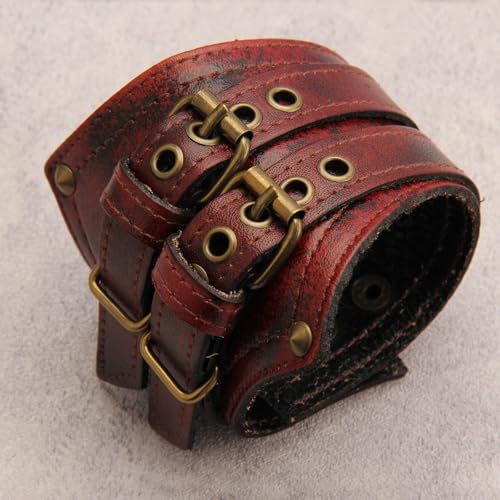GelConnie Leather Cuff Bracelet for Men Women Wide Leather Wristband Thick Viking Mens Leather Bracelets Gothic Wrist Band Vintage Rock Wristband - style: Leather Biker Cuffs