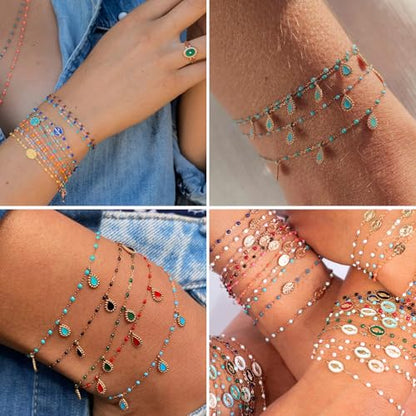 33FT 2mm Gold Cable Chains Light Blue Enamel Chains Bulk for Jewelry Making | 18K Gold PVD Plated Stainless Steel Enamel Beaded Chains Roll for Necklace Bracelet - color: Gold Light Blue Beads