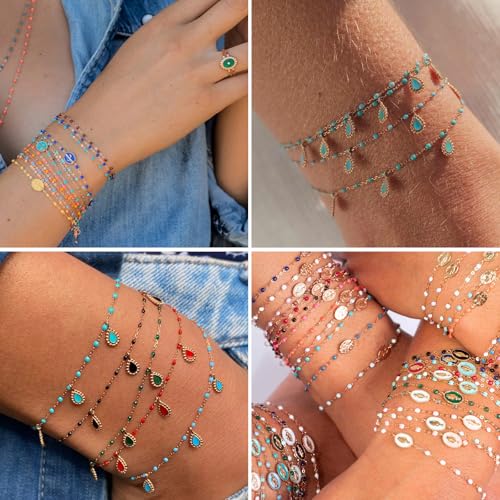 33FT 2mm Gold Cable Chains Pink Enamel Chains Bulk Roll for Jewelry Making | 18K Gold PVD Plated Stainless Steel Enamel Beaded Chains Roll for Necklace Bracelet - color: Gold Pink Beads