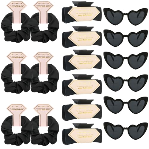 Bridesmaid Scrunchies Proposal Gifts Bachelorette Hair Claws Clips women heart sunglasses for Wedding Party Favors (18pcs dark black) - color: 18pcs Dark Black