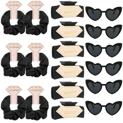 Bridesmaid Scrunchies Proposal Gifts Bachelorette Hair Claws Clips women heart sunglasses for Wedding Party Favors (18pcs dark black) - color: 18pcs Dark Black