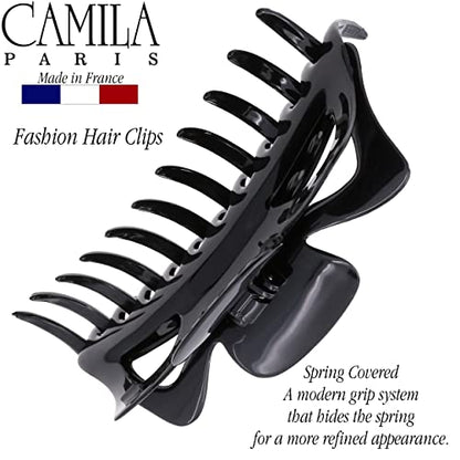 Camila Paris CP117 French Large Hair Clips for Women Thick Hair for Long Curly Wavy Hair, Girls Hair Claw Clip, Durable Styling Big Claw Clip for Thick Hair, Strong Hold No Slip Grip, Made in France - color: Black 6"
