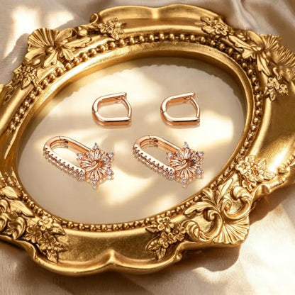 JINEAR 2 Pairs Gold Hoop Earrings for Women Dainty Huggie Earrings Set | 14K Gold Plated Cubic Zirconia Hypoallergenic Lightweight Waterproof Cartilage Hoop Earrings Trendy Jewelry Gift - color: Plates&Pockets