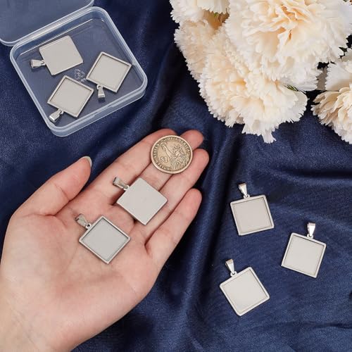 1 Box 10Pcs Stainless Steel Pendant Trays Square Bezel Pendant Trays Bulk Silver 20mm Small Cabochon DIY Charm Blank Bezel Base for Jewelry Making Resin Craft Photo Necklace Bracelets Adults - style: silver square