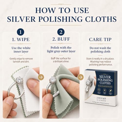 Bonison 3 Pack Large Silver Polishing Cloth – 10"x12" Jewelry Cleaning Cloth & Multi-Layer Jewelry Polishing Cloth for Silver, Gold, Diamond, Platinum, Coins, Watches, Gemstones（Gray） - color: Set of 3 Cloths (Grey)