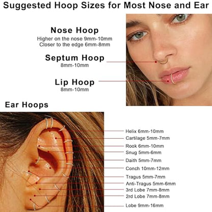 FASACCO 20G 18G 16G Cartilage Hoop Earring 316L Surgical Steel Silver Huggie Hoop Earrings Hypoallergenic Hinged Segment Rings Septum Nose Hoops Daith Conch Helix Tragus Piercing Jewelry 6mm/8mm/10mm - style: Gold-20G-10MM