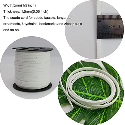 5mm Faux Suede Leather Cord String for Jewerly Making 40 Yards White Bracelet Cords Flat Thin Leather Lace Thread for Necklace-Chocker & DIY Projects - size: 40 Yards White