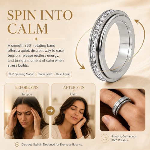 Spinning Fidget Rings for Women, Ultra Quiet Rhinestone Spinner Ring for Stress and Anxiety Relief, Everyday Matching Couple Rings, 2Pcs Gold and Silver Hypoallergenic 304 Stainless Steel, Size 8