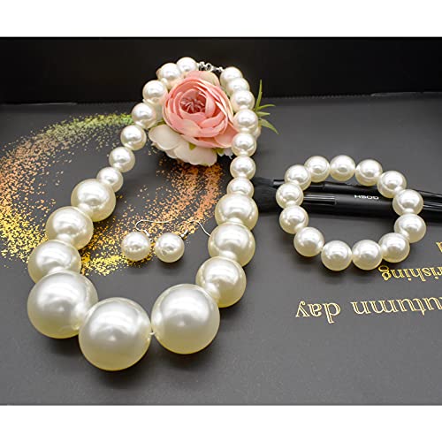 utop JNF Hand made Pearl Statement Necklace for Women Rhinestone Multilayer Crystal Necklaces Chunky Pearl Necklace Large Pearl Necklace and Earrings Set for Mother Mom's gift - color: white pearl necklace