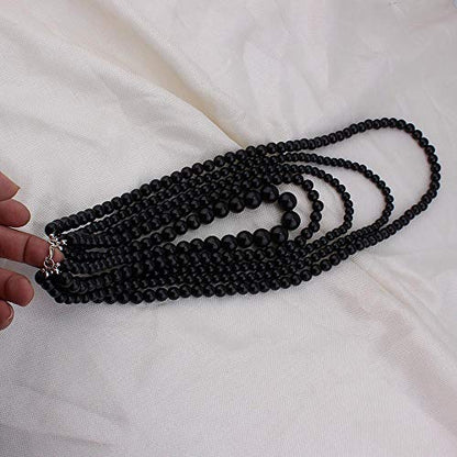 Multilayer Strand Chain Faux Pearls Flapper Beads Cluster Long Choker Necklace - color: Black
