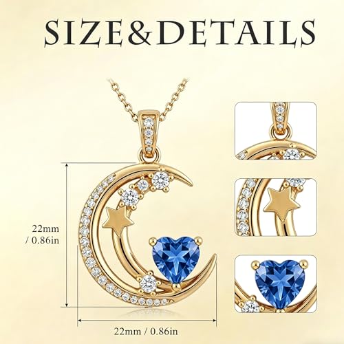 Midari 18K Gold Moon Star Necklace Moon Star Pendant Necklace with 12 Months Birthstones Moons Jewelry Gifts for Women Mom Her - color: 09-September