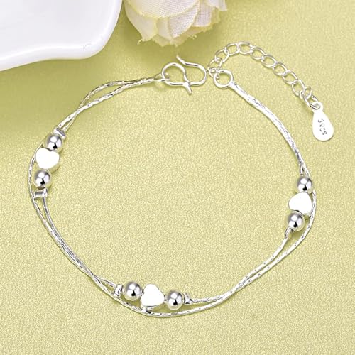 925 Sterling Silver Plated Heart Charm Bracelet for Women - Dainty Chain Love Gift Idea - style: Style7