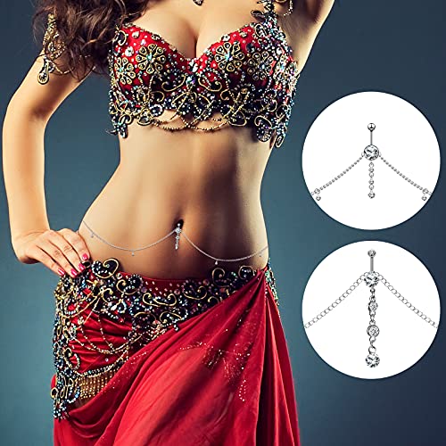 Hicarer 3 Pieces Crystal Belly Ring with Chain Rhinestone Waist Body Chain Bikini Belly Jewelry Beach Accessories Jewelry for Women Adults - color: silver, style: Attractive Style