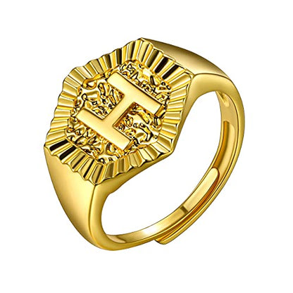 U7 Initial Ring Wedding Band for Men Women 18K Gold Plated Statement Hexagon A-Z Letter Jewelry Personalized Stackable Signet Rings - color: H