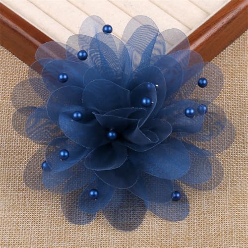 13cm/5in Beaded Mesh Flower Brooch Pin for Women Girls Dainty Round Shell Pearl Ball Beads Camellia Peony Flowers Brooches Lapel Hair Pins Elegant Wedding Anniversary Accessories Jewelry - color: Navy