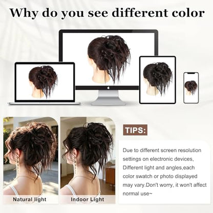 HMD Tousled Updo Messy Bun Hair Piece Ponytail Hairpieces for Women | Synthetic Hair Extension Ponytail with Elastic Rubber Band, Updo Hairpiece Hair Bun Scrunchies for Women Daily Party - color: 6A Dark Brown