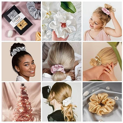 OLESILK 100% Mulberry Silk-Scrunchies for Hair Sleep, Women Grils Silk Hair Ties for Frizz & Breakage Curly Hair, No Damage, Elastics Ponytail Holder, 3 Pack - color: 3pcs, Pink-Light Plum-Co Co