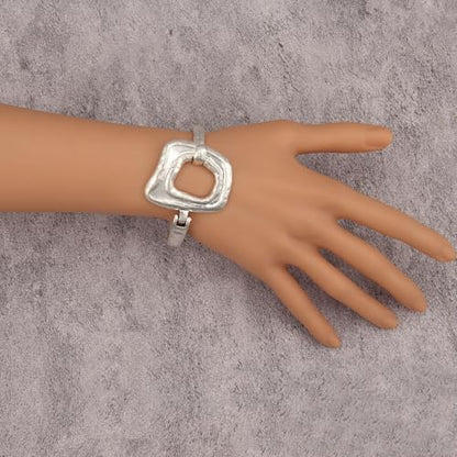 GelConnie Chunky Cuff Bangle Bracelet for Women, Statement Jewelry | Gold and Silver Tone Cuff Bangles with Resin, Crystal and Textured Accents for Party, Vacation and Dressy Looks - style: Bangle 03-Silver