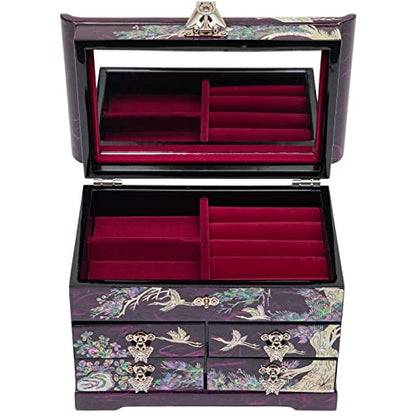 February Mountain Mother of Pearl Handcrafted Mother-of-Pearl Jewelry Box with Traditional Korean Design Mother's day Graduation Birthday Gifts for Women - style: Crane_Purple