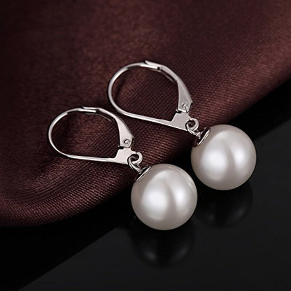 Pearl Earrings for Women Pearl Leverback Earrings 925 Sterling Silver - color: D1-silver-10mm pearl