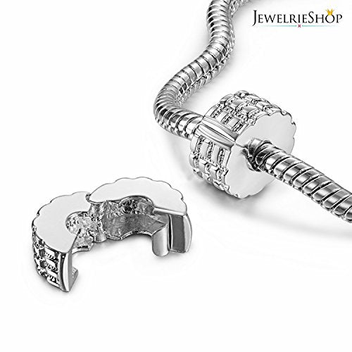 JewelrieShop Clip Spacer Charm for Bracelet Clip Lock Stopper Bead Spacer European Openable Beads 2pcs