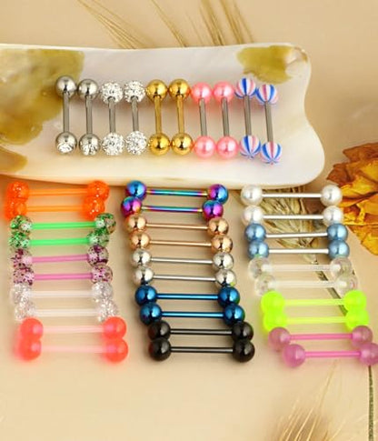 Suotarn 40pcs 14G Tongue rings For Women Stainless Steel Straight Tongue Barbell UV Acrylic Plastic Tongue Piercing Jewelry Nipple Piercings 5/8" Glow in Dark Flexible Retainer Body Jewelry for Men