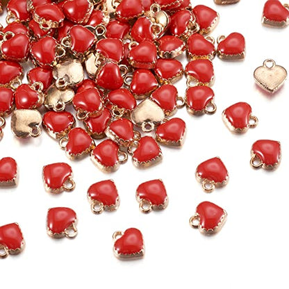 Cheriswelry Mini Heart Charms Enamel Love Heart Alloy Pendants Valentine Dangle Charms for DIY Earring Bracelet Necklace Jewelry Making - color: Red*2