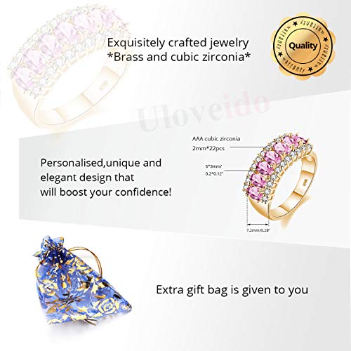 Uloveido Beautiful Women's 7 Stones Wedding Band Oval Cubic Zirconia Engagement Anniversary Rings J501 - color: Gold-Pink