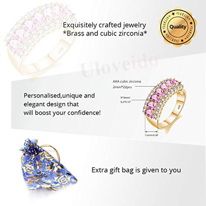 Uloveido Beautiful Women's 7 Stones Wedding Band Oval Cubic Zirconia Engagement Anniversary Rings J501 - color: Gold-Pink